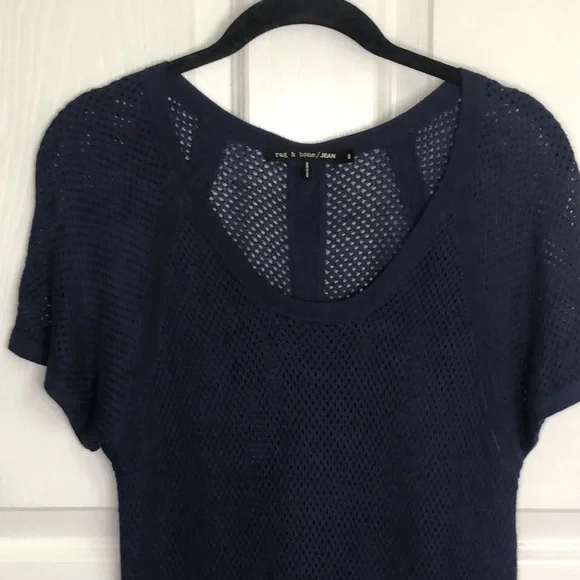 RAG & BONE mesh navy blue scoop neck short sleeve net shirt size SMALL - Picture 7 of 12